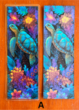 Sea turtle bookmark shown in matte and laminated finishes