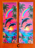 Dolphin bookmark shown in matte and laminated finishes