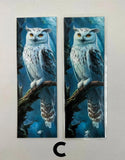 White owl art bookmark with peaceful forest tones