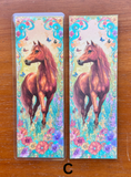 Chestnut horse bookmark design C with chestnut horse and ornate floral artwork