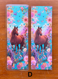 Chestnut horse bookmark design D with floral and butterfly artwork