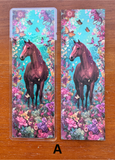 Chestnut horse bookmark design A with floral artwork