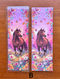 Chestnut horse bookmark design B with floral and butterfly artwork