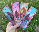 Chestnut horse bookmark set with floral and butterfly artwork