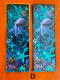 Octopus bookmark shown in matte and laminated finishes