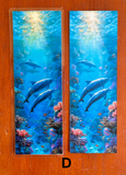 Dolphin bookmark with coral reef scene and bright underwater light