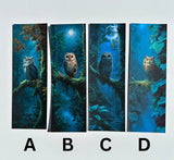 Fantasy owl bookmark with glowing blue forest design