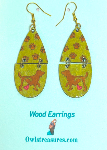 Dog & Cat with Paw Prints Earrings – Hand Painted Basswood with Resin Finish