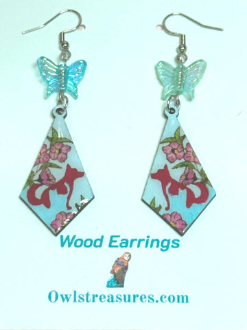 Floral Dog Cat & Butterfly Earrings – Hand-Painted Basswood with Resin Finish