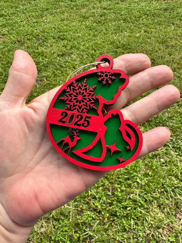 Two Cats Christmas Ornament 2025, Wood Laser-Cut, Hand-Painted, Two-Tone Colors, Cat Lover Gift