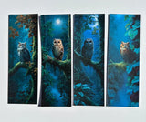 Night forest owl bookmark set with moonlit owl artwork