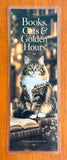 Norwegian Forest Cat bookmark with books and golden lighting