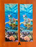 Sea turtle bookmark with colorful coral reef and bright blue ocean artwork