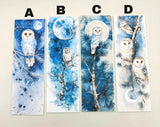 Winter owl bookmark set with watercolor snowy owl artwork