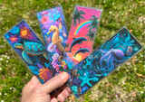 Set of four colorful ocean animal bookmarks with fantasy marine artwork